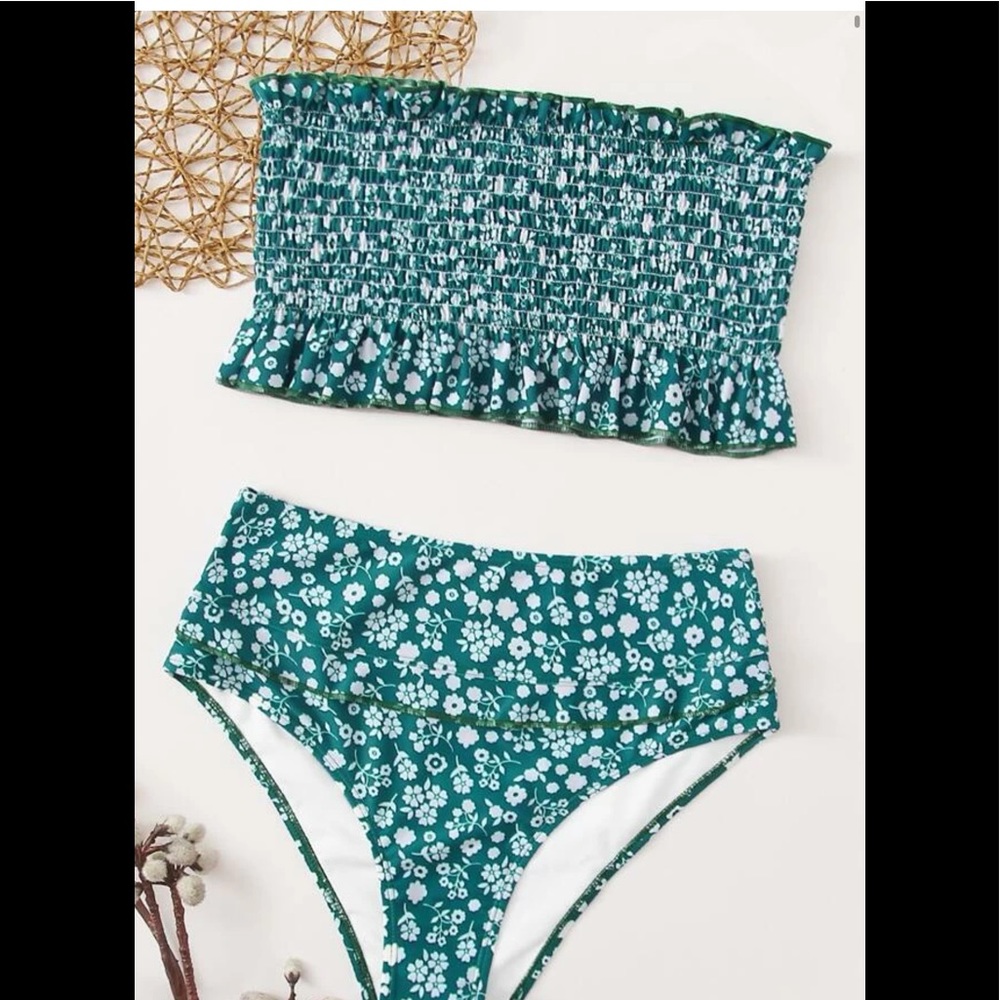 Green floral high waisted bikini